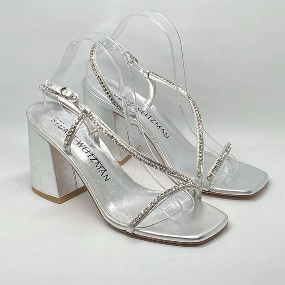 Stuart Weitzman Embellished Metallic Leather Sandals size 9.5 - Picture 1 of 12